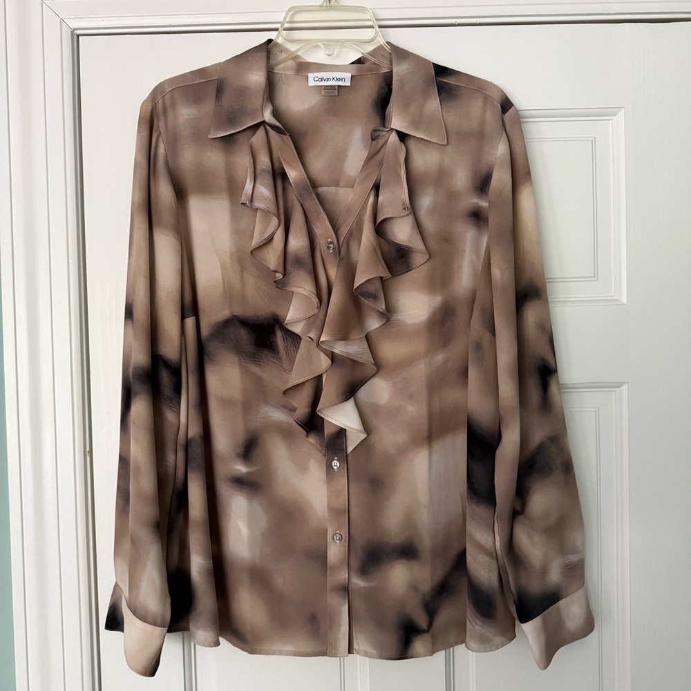 Calvin Klein Women's Tan Ruffle Blouse